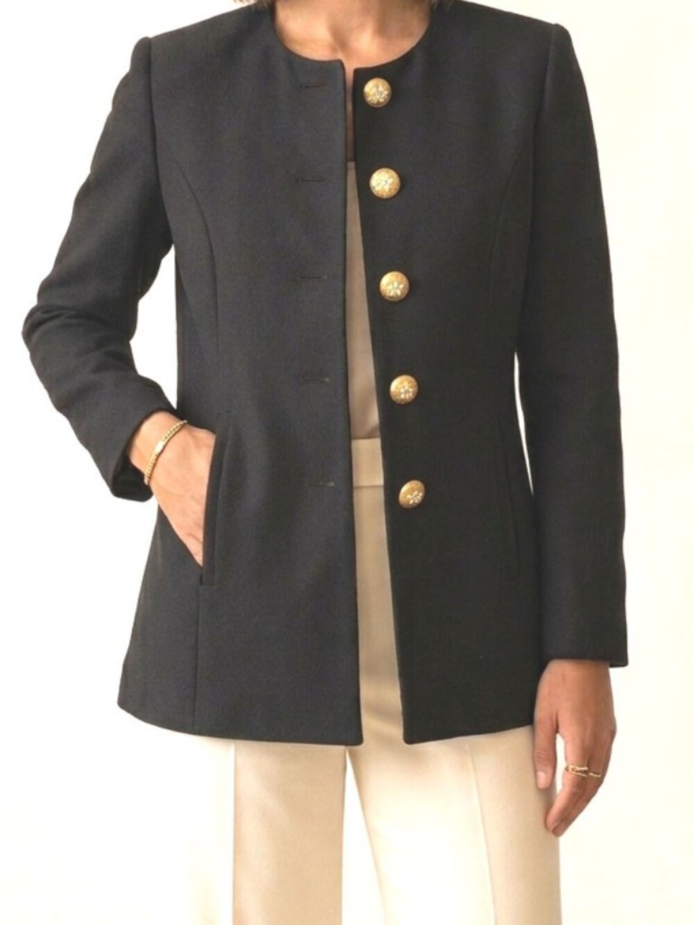 YSL Saint Laurent Rive Gauche Black Long Jacket-Blazer sz 12